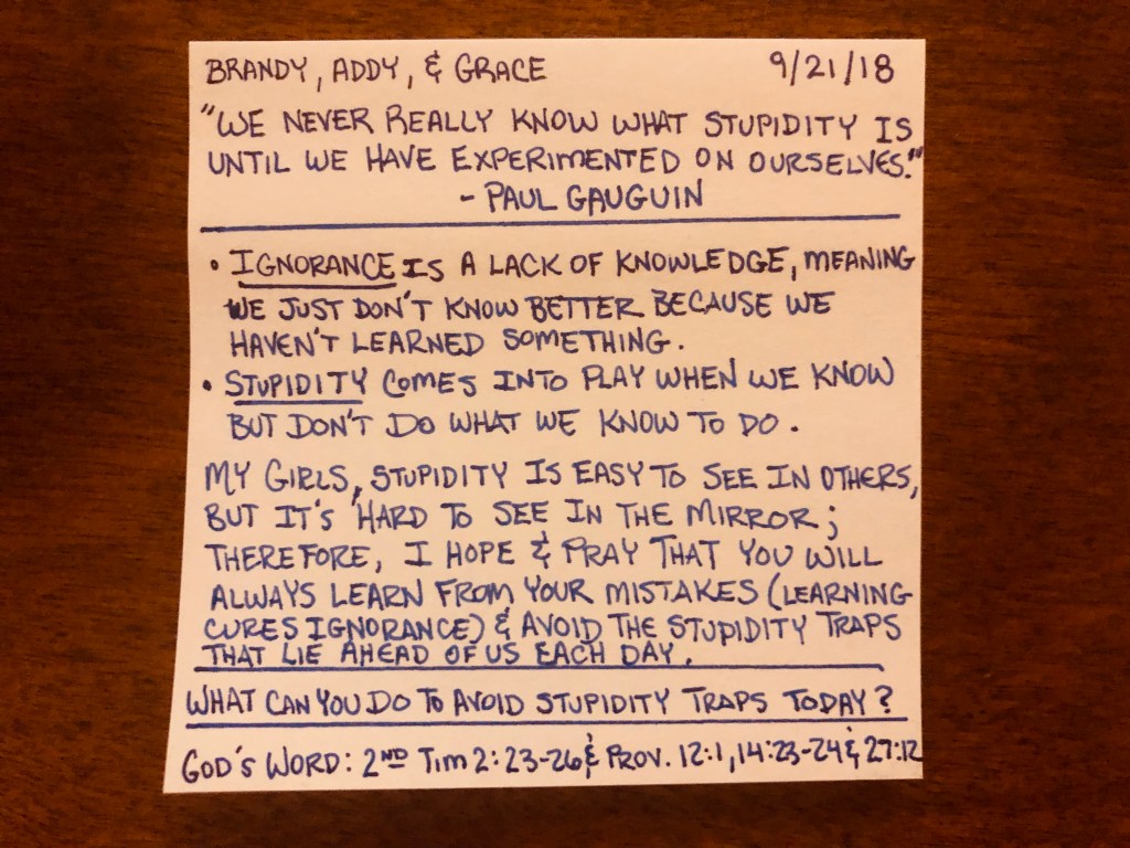 We never really know what stupidity is until we have experimented on ourselves - Paul Gauguin